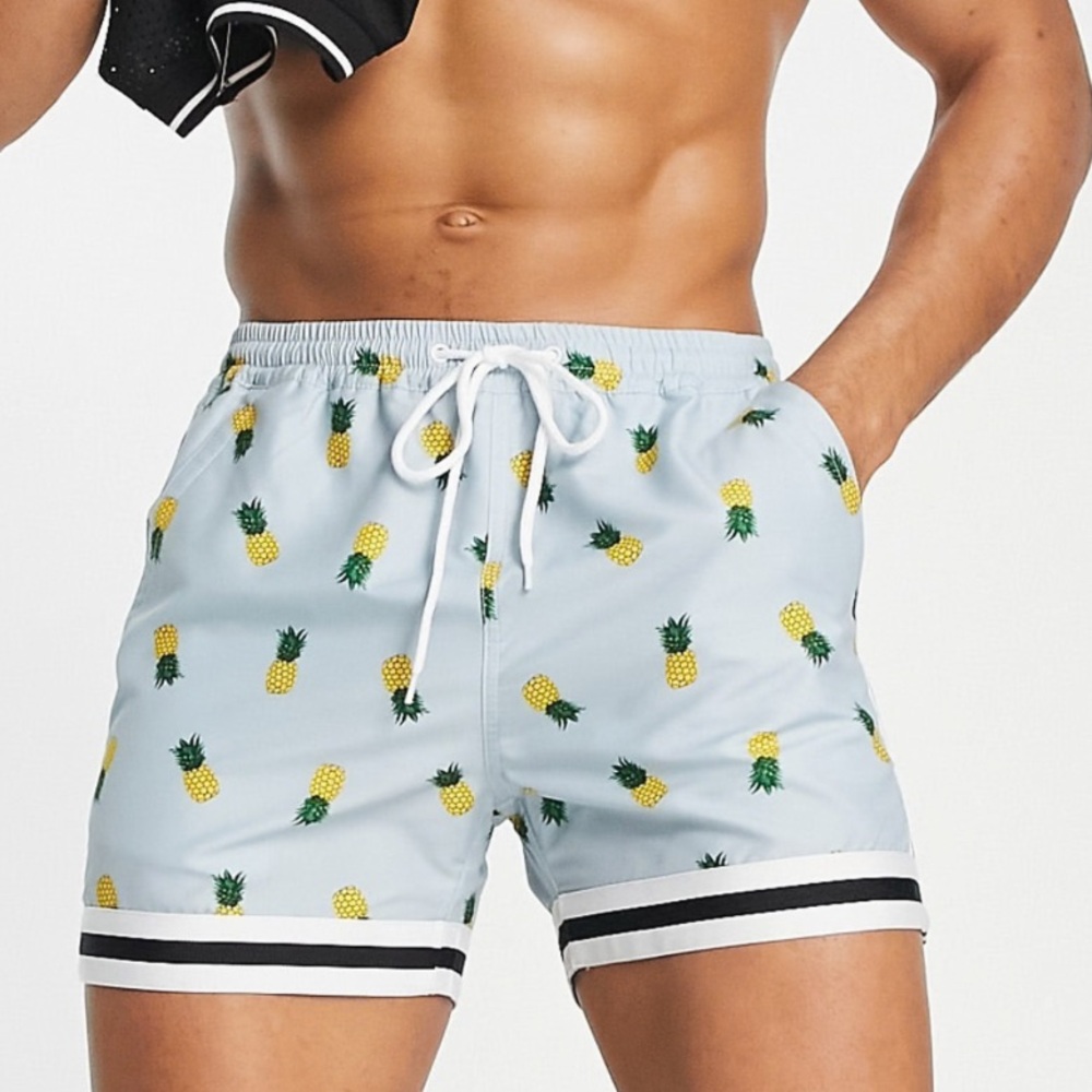 NWT South Beach Pineapple Printed Swim Shorts Pockets Sz Xlarge Beach Resort